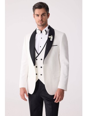Ysf Erkek Krem Slim Fit Şal Yaka Damatlık