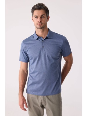 Ysf Erkek Mavi Regular Fit Desenli Merserize Polo Yaka Tişört