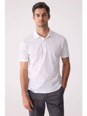 Ysf Erkek Beyaz Regular Fit Merserize Polo Yaka Tişört