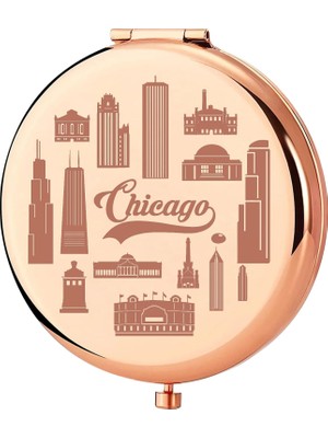 Mey İthalat Keychın Chicago Illinois Seyahat Cep Aynası Chicago Hatıra Hediyeleri Chicago Gezi Kompakt Makyaj Aynası Chicago Kızlar Seyahat Hediyeleri (Chicago-Rg)
