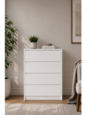 Sarmobi Nolm 4 Çekmeceli Şifonyer G:76 D:40 Y:100 cm / Beyaz