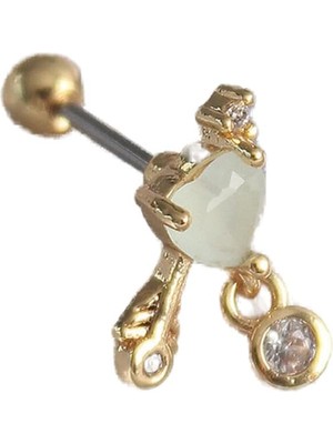 Mey İthalat 316L Çelik Gold Renk Beyaz Mineli Kalp Sallantı Zirkon Taşlı Tragus Piercing - TJ-PR1228