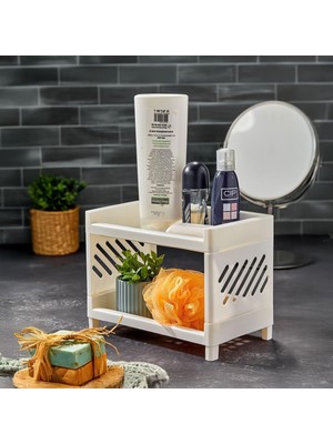 Mey İthalat Deconox 2 Katlı Çok Amaçlı Makyaj Organizeri – Şeffaf Akrilik Takı & Kozmetik Düzenleyici | Banyo, Mutfak ve Çalışma Odası Için Raf | Modern ve Yer Tasarruflu