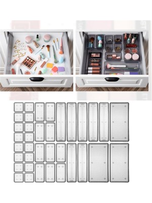 Mey İthalat Meleni Home 36 Parça Mega Set Modüler Makyaj Organizer - Takı Aksesuar Düzenleyici Set Siyah