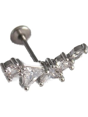 Mey İthalat 316L Çelik Gümüş Renk Zirkon Taşlı Tragus Piercing - TJ-PR1337