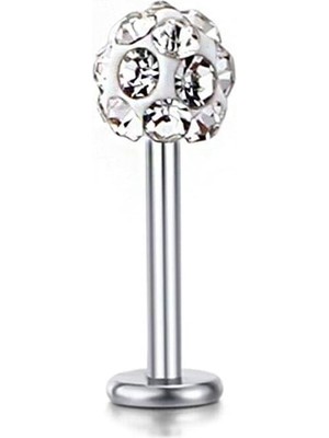 Mey İthalat Taşlı Çelik Tragus,helix Piercing (8mm Orta Boy), Gri, 8 mm