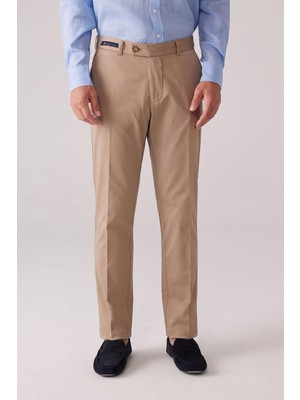 Ysf Erkek Bej Regular Fit Pamuk-Likra Kanvas Pantolon