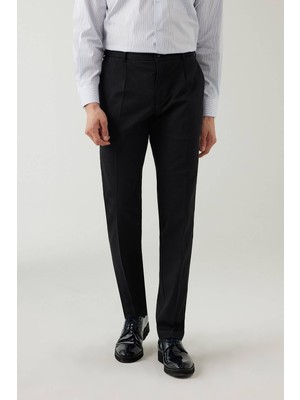 Ysf Erkek Lacivert Regular Fit Yan Cep Hafif Çizgili Pileli Kanvas Pantolon