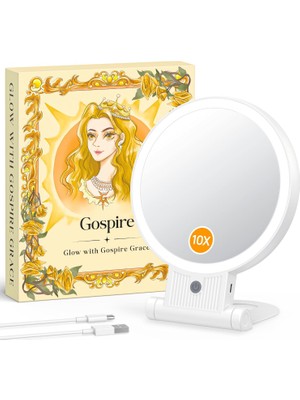 Mey İthalat Gospire 7.5" Işıklı Büyüteç Aynası 10X/1X, Beyaz