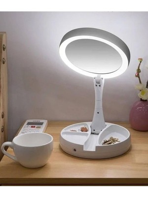 Mey İthalat 10X Büyütme Çift Taraflı Makyaj Ayna Katlanabilir 21 LED Işıklı Makyaj Aynası USB Kablo