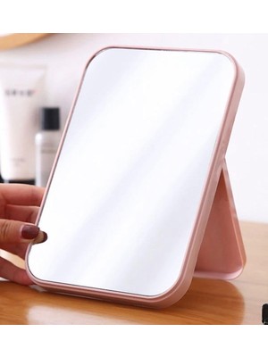 Mey İthalat Pembe Minimal Kare Tasarım Katlanabilir Makyaj Aynası