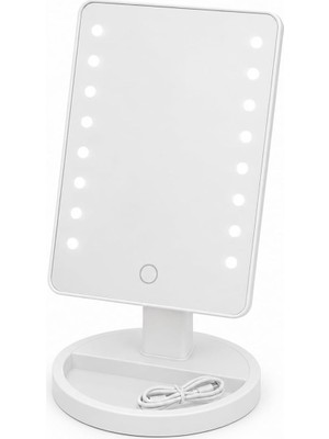 Mey İthalat LED Işıklı Makyaj Aynası, Dokunmatik Sensörlü, Type-C Şarjlı, Ayarlanabilir, 16 Led, Beyaz, Kare Tasarım