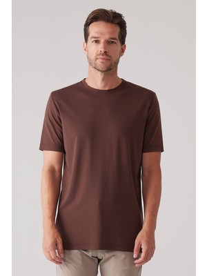 Ysf Erkek Kahverengi Regular Fit Bisiklet Yaka T-shirt