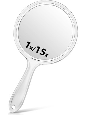 Mey İthalat Macaki 1X/15X Büyütmeli Çift Taraflı El Aynası, Seyahat ve Makyaj Için Mükemmel, 21,3 cm Lx4,5 W (Şeffaf Beyaz, 1 Adet)