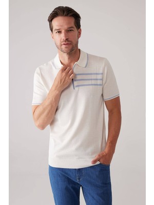 Ysf Erkek Kemik Slim Fit Hafif Çizgili Fermuarlı Polo Yaka Tişört