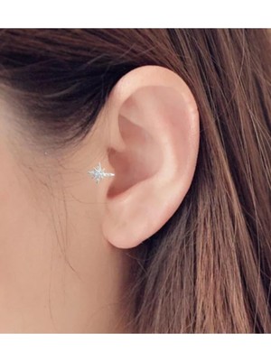 Mey İthalat 925 Ayar Gümüş Deliksiz Sıkıştırma Fake Küpe Piercing, Gümüş