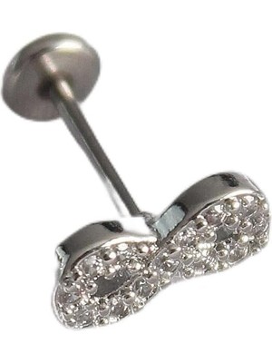 Mey İthalat 316L Çelik Gümüş Renk Zirkon Taşlı Sonsuzluk Model Tragus Piercing - TJ-PR1345