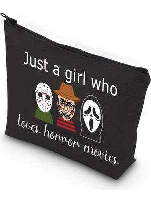 Mey İthalat Vamsıı Korku Filmi Fan Hediye Makyaj Çantası Just A Girl Who Loves Horror Movies Kozmetik Çantası Cadılar Bayramı Hayalet Yüz Çantası