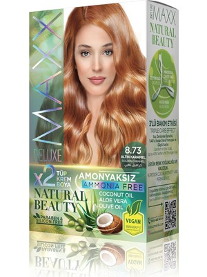 Mey İthalat Maxx Deluxe Natural Beauty Amonyaksız Set Saç Boyası 8.73 Altın Karamel