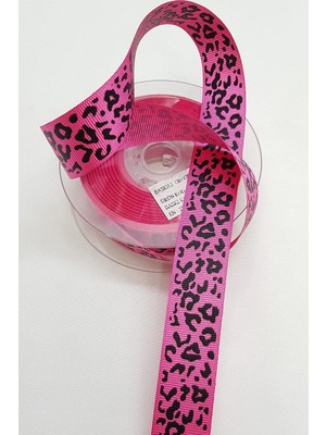Mey İthalat Leopar Desenli Fuşya Baskılı Kurdele 2,5 cm