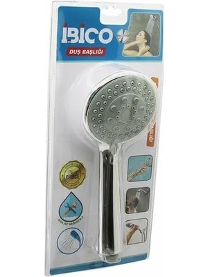 Mey İthalat Duş Başlığı Yuvarlak Bombeli, Kademeli Vakumlu, Krom Gövde Gri Zemin, 9.7cm Çap, 14.5cm Sap, Orta Boy