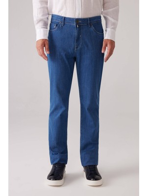 Ysf Erkek Mavi Likralı Pamuklu Regular Fit Jean Kot Pantolon