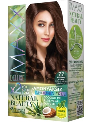 Mey İthalat Maxx Deluxe Natural Beauty Amonyaksız Set Saç Boyası 7.7 Karamel Kahve