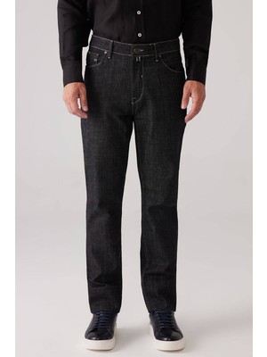 Ysf Erkek Siyah Likralı Pamuklu Regular Fit Jean Kot Pantolon