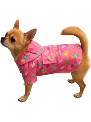 Mey İthalat Içi Polarlı Gökkuşaklı Köpek ve Kedi Yeleği & Ceketi Pembe Xl