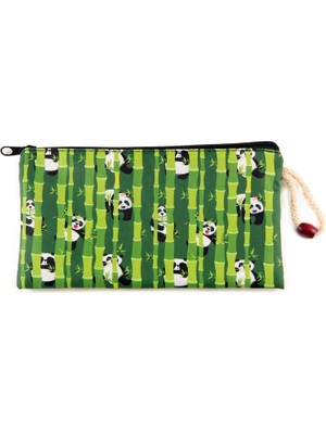 Mey İthalat Bambu Panda Desenli Kalemlik Fermuarlı Makyaj Çantası Orta Boy 12CM x 20CM