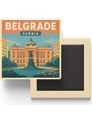 Mey İthalat Belgrad Sırbistan - Cumhuriyet Meydanı - Baskılı Buzdolap Magneti Kare 9x9 cm