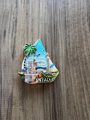 Mey İthalat Antalya Temalı Dekoratif Buzdolabı Magneti, Mavi ve Yeşil Tonlarda, El Yapımı Turistik Hediyelik Eşya