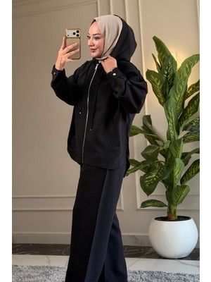 Suede Style 6392 - Şık Rahat Modal Kumaş Kapüşonlu Salaş Kadın Takım