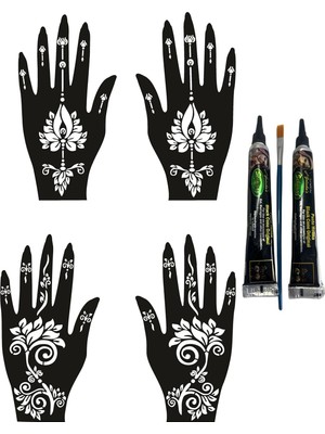Mey İthalat Lotus Desenler El Üstü Hint Kınasıyla Geçici Dövme Yapma Seti Siyah Renk