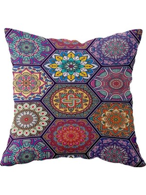 Mey İthalat Pelangi Etnik Çini Renkli Mozaik Çift Taraflı Gizli Fermuarlı Yastık Kılıfı Kırlent Koltuk Yastık Kılıfı, Lacivert-Turuncu-Sarı 43 x 43