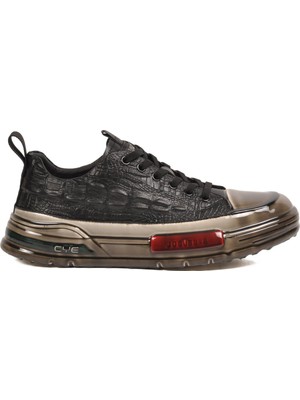 Voyager Erkek Siyah Timsah Desenli Hakiki Deri Günlük Ayakkabı Sneaker