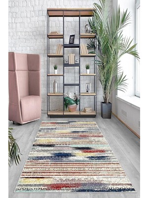Mey İthalat Pelangi Çok Renkli Batik Desen Yıkanabilir Kaymaz Taban Leke Tutmaz Modern Salon Halısı ve Yolluk, Çok Renkli 80 x 350, 7457100680350728