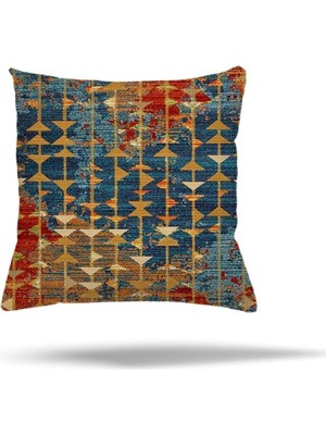 Mey İthalat Pelangi Patchwork Çiçek Desen Etnik Gizli Fermuarlı Yastık Kılıfı Kırlent Kılıfı Koltuk Yastık Kılıf, Petrol Mavisi-Turuncu 45 x 45