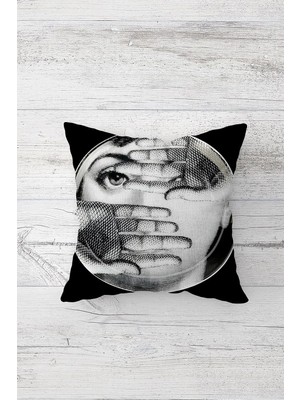 Mey İthalat Pelangi Fornasetti Çift Tarafı Baskılı Gizli Fermuarlı Yastık Kılıfı Kırlent Koltuk Yastık Kılıfı, Füme-Gri 45 x 45