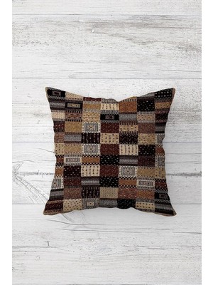 Mey İthalat Pelangi Kahverengi Patchwork Çift Tarafı Baskılı Gizli Fermuarlı Yastık Kılıfı Kırlent Koltuk Yastık Kılıfı, Koyu Açık Kahverengi 45 x 45