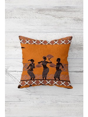Mey İthalat Pelangi Afrika Tribal Dans Çift Tarafı Baskılı Gizli Fermuarlı Yastık Kılıfı Kırlent Koltuk Yastık Kılıfı, Turuncu-Kahve 45 x 45