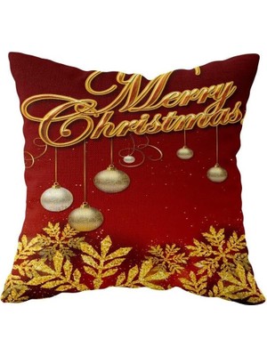 Mey İthalat Pelangi Noel Baba Yılbaşı Temalı Çift Taraflı Gizli Fermuarlı Yastık Kılıfı Kırlent Koltuk Yastık Kılıfı, Kırmızı-Gold 43 x 43
