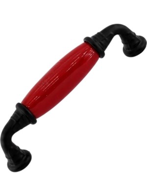 Mey İthalat Lumira Kırmızı Porselen Siyah Kulp 96 mm 9.6 cm Mobilya Çekmece Dolabı Dolap Kapak Kulplar Kulb Kulp