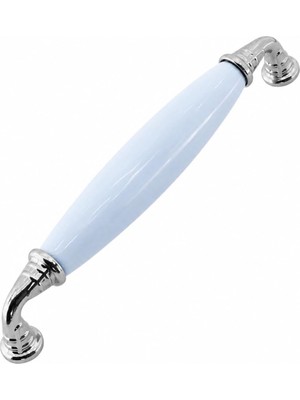 Mey İthalat Helen Mavi Porselen Krom Kulp 128 mm 12.8 cm Mobilya Çekmece Dolabı Dolap Kapak Kulplar Kulb Kulpu