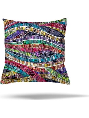 Mey İthalat Pelangi Çiçek Mozaik Kilim Etnik Desen Gizli Fermuarlı Yastık Kılıfı Kırlent Kılıfı Koltuk Yastık Kılıfı, Karışık Renkli 45 x 45