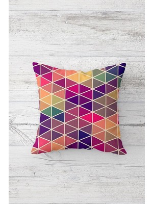 Mey İthalat Pelangi Renkli Geometrik Desen Çift Tarafı Baskılı Gizli Fermuarlı Yastık Kılıf Kırlent Koltuk Yastık Kılıfı, Pembe-Mor-Lacivert 45 x 45, 24691290845451