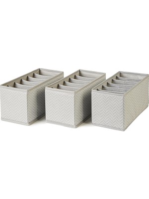 Mey İthalat Ocean Home Textile 3'lü Bölmeli Gri Balıksırtı Çekmece Içi Düzenleyici Kutu Set 13 x 28 x 13 cm