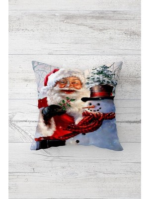 Mey İthalat Pelangi Noel Baba Temalı Çift Tarafı Baskılı Gizli Fermuarlı Yastık Kılıfı Kırlent Koltuk Yastık Kılıfı, Beyaz 45 x 45, 24691174445451