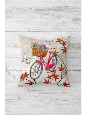 Mey İthalat Pelangi Vintage Bisiklet Kelebek Gül Çift Taraflı Gizli Fermuarlı Yastık Kılıfı Kırlent Koltuk Yastık Kılıfı, Kiremit-Fuşya 45 x 45, 2469100945451