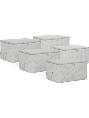 Mey İthalat Ocean Home Textile 5'li Küçük Boy Gri Balıksırtı Hurç Set 30 x 22 x 18 cm